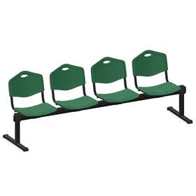 Sitzbank ISO 4 Sitze, Länge 2345 mm, Kunststoffsitz, Farbe grün, Gestell schwarz