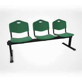 Sitzbank ISO 3 Sitze, Länge 1780 mm, Kunststoffsitz, Farbe grün, Gestell schwarz