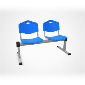 Bancă ISO ansamblu 2 scaune, lungime 1215 mm, șezut din plastic, culoare albastru, cadru culoare argintie