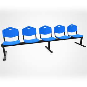 Bancă ISO ansamblu 5 scaune, lungime 2910 mm, șezut din plastic, culoare albastru, cadru negru