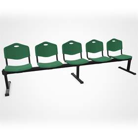 Sitzbank ISO 5 Sitze, Länge 2910 mm, Kunststoffsitz, Farbe grün , Gestell schwarz