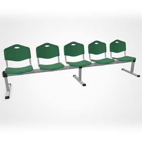 Sitzbank ISO 5 Sitze, Länge 2910 mm, Kunststoffsitz, Farbe grün, Gestell Aluminium-Farbe