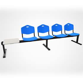 Bancă ISO ansamblu în linie 4 scaune și o măsuță, lungime 2910 mm, șezut din plastic, culoare albastru, cadru negru