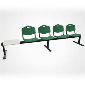 Bancă ISO ansamblu în linie 4 scaune și o măsuță, lungime 2910 mm, șezut din plastic, culoare verde, cadru negru