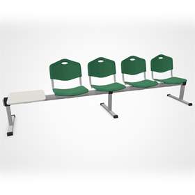 Bancă ISO ansamblu în linie 4 scaune și o măsuță, lungime 2910 mm, șezut din plastic, culoare verde, cadru culoare argintie