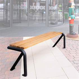 Parkbank Lyon, ohne Rückenlehne, Stahlrohrkonstruktion mit Massivholzleisten Farbton Teak, Länge 1,83 m