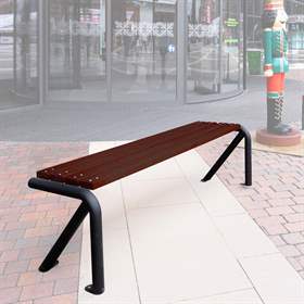 Parkbank Lyon, ohne Rückenlehne, Stahlrohrkonstruktion mit Massivholzleisten Farbton Palisander, Länge 1,83 m