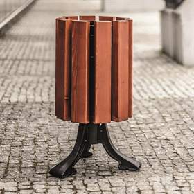 Abfallsammler Park, Gussgestell mit Massivholzleisten Farbton Mahagoni, Volumen 30 L