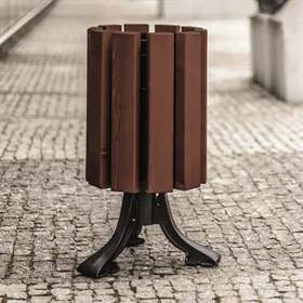 Abfallsammler Park, Gussgestell mit Massivholzleisten Farbton Palisander, Volumen 30 L