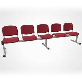 Sitzbank ISO 5 Sitze, Länge 2910 mm, Sitz gepolstert, Farbe rot, Gestell Aluminium-Farbe