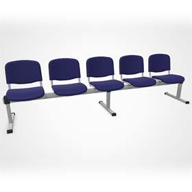 Sitzbank ISO 5 Sitze, Länge 2910 mm, Sitz gepolstert, Farbe blau, Gestell Aluminium-Farbe