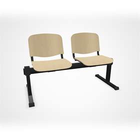 Sitzbank ISO 2 Sitze, Länge 1215 mm, Sperrholzsitz, Farbe Buche, Gestell schwarz