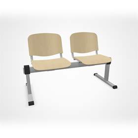 Sitzbank ISO 2 Sitze, Länge 1215 mm, Sperrholzsitz, Farbe Buche, Gestell Aluminium-Farbe