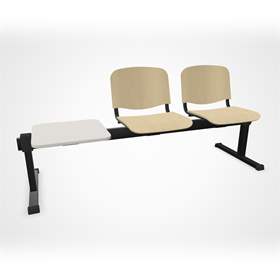 Sitzbank ISO 2 Sitze mit Ablagestisch, Länge 1780 mm, Sperrholzsitz, Farbe Buche, Gestell schwarz