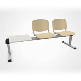 Sitzbank ISO 2 Sitze mit Ablagestisch, Länge 1780 mm, Sperrholzsitz, Farbe Buche, Gestell Aluminium-Farbe