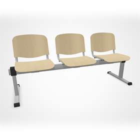 Sitzbank ISO 3 Sitze, Länge 1780 mm, Sperrholzsitz, Farbe Buche, Gestell Aluminium-Farbe