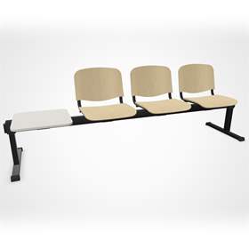 Sitzbank ISO 3 Sitze mit Ablagestisch, Länge 2345 mm, Sperrholzsitz, Farbe Buche, Gestell schwarz