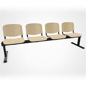 Sitzbank ISO 4 Sitze, Länge 2345 mm, Sperrholzsitz, Farbe Buche, Gestell schwarz