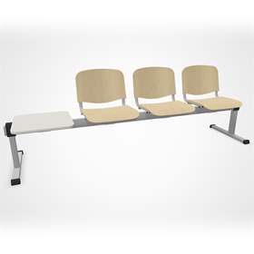 Sitzbank ISO 3 Sitze mit Ablagestisch, Länge 2345 mm, Sperrholzsitz, Farbe Buche, Gestell Aluminium-Farbe