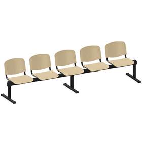 Sitzbank ISO 5 Sitze, Länge 2910 mm, Sperrholzsitz, Farbe Buche, Gestell schwarz