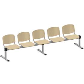 Sitzbank ISO 5 Sitze, Länge 2910 mm, Sperrholzsitz, Farbe Buche, Gestell Aluminium-Farbe