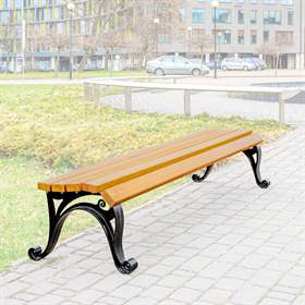 Parkbank Milano ohne Rückenlehne, Gussgestell mit Massivholzleisten Farbton Teak, Länge 1,7 m