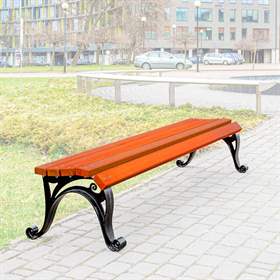 Parkbank Milano ohne Rückenlehne, Gussgestell mit Massivholzleisten Farbton Mahagoni, Länge 1,7 m