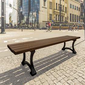 Parkbank Berlin ohne Rückenlehne, Gussgestell mit Massivholzleisten Farbton Palisander, Länge 1,7 m