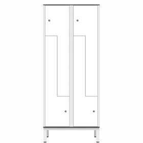 Garderobenschrank aus HPL für Nassbereiche 'Z', 2 x 400 mm, 4 Füße, Drehriegel, Türfarbe Weiß