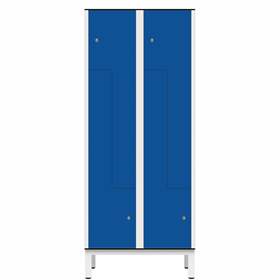 Garderobenschrank aus HPL für Nassbereiche 'Z', 2 x 400 mm, 4 Füße, Drehriegel, Türfarbe Blau