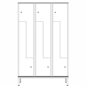 Garderobenschrank aus HPL für Nassbereiche 'Z', 3 x 400 mm, 4 Füße, Drehriegel, Türfarbe Weiß