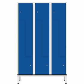 Garderobenschrank aus HPL für Nassbereiche 'Z', 3 x 400 mm, 4 Füße, Drehriegel, Türfarbe Blau