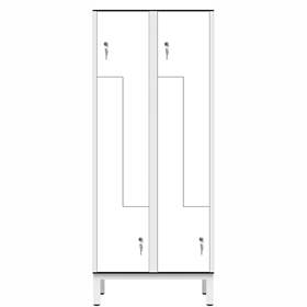 Garderobenschrank aus HPL für Nassbereiche 'Z', 2 x 400 mm, 4 Füße, Zylinderschloß, Türfarbe Weiß