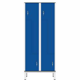 Garderobenschrank aus HPL für Nassbereiche 'Z', 2 x 400 mm, 4 Füße, Zylinderschloß, Türfarbe Blau