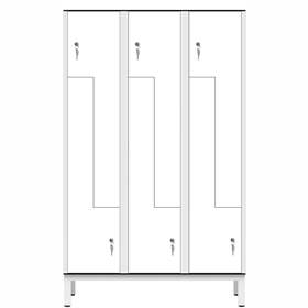 Garderobenschrank aus HPL für Nassbereiche 'Z', 3 x 400 mm, 4 Füße, Zylinderschloß, Türfarbe Weiß
