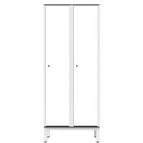 Šatní skříň pro vlhké prostory z laminátu, 2 x 400 mm, 4 nohy, otočná závora, dveře bílé