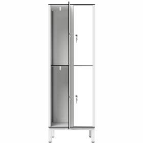 Garderobenschrank aus HPL für Nassbereiche, geteilt, 4 Fächer, B. 600 mm, 4 Füße, Zylinderschloss, Farbe Weiß