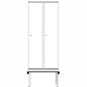 Šatní skříň pro vlhké prostory z laminátu, 2 x 400 mm, na lavici, otočná závora, dveře bílé