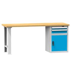 Banc de atelier KOMBI, lxLxH: 1500x700x880, 1 modul dulap atașabil sub banc, 2 sertare, gri RAL7035/albastru RAL5012