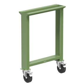 Werkbankfuß mit 2 Lenkräder 125 mm mit Feststeller, Höhe 840 mm, grün RAL6011