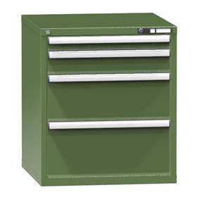 Dílenská skříňka KOMBI, v x š x h: 840 x 731 x 780 mm, 4 x zásuvka, barva zelená RAL6011