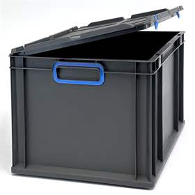 Euro přepravka CYCLE se sklopným víkem, 600x400x320 mm, barva antracit-modrá