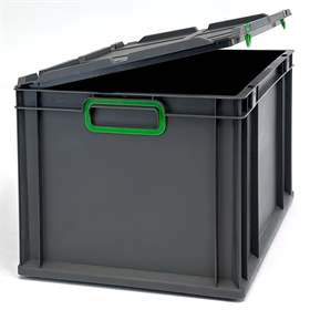 Euro přepravka CYCLE se sklopným víkem, 600x400x320 mm, barva antracit-zelená