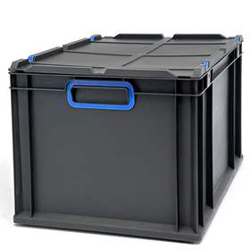 Ladă din plastic CYCLE cu capac cu prindere rapidă, 600x400x320 mm, antracit-albastră