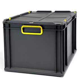 Euro přepravka CYCLE s nasazovacím víkem, 600x400x320 mm, barva antracit-žlutá