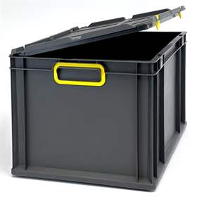 Euro přepravka CYCLE se sklopným víkem, 600x400x320 mm, barva antracit-žlutá