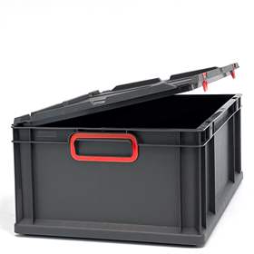 Euro přepravka CYCLE se sklopným víkem, 600x400x220 mm, barva antracit-červená
