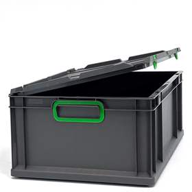Euro přepravka CYCLE se sklopným víkem, 600x400x220 mm, barva antracit-zelená
