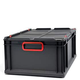 Euro přepravka CYCLE s nasazovacím víkem, 600x400x220 mm, barva antracit-červená