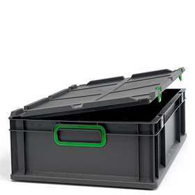 Euro přepravka CYCLE se sklopným víkem, 600x400x170 mm, barva antracit-zelená